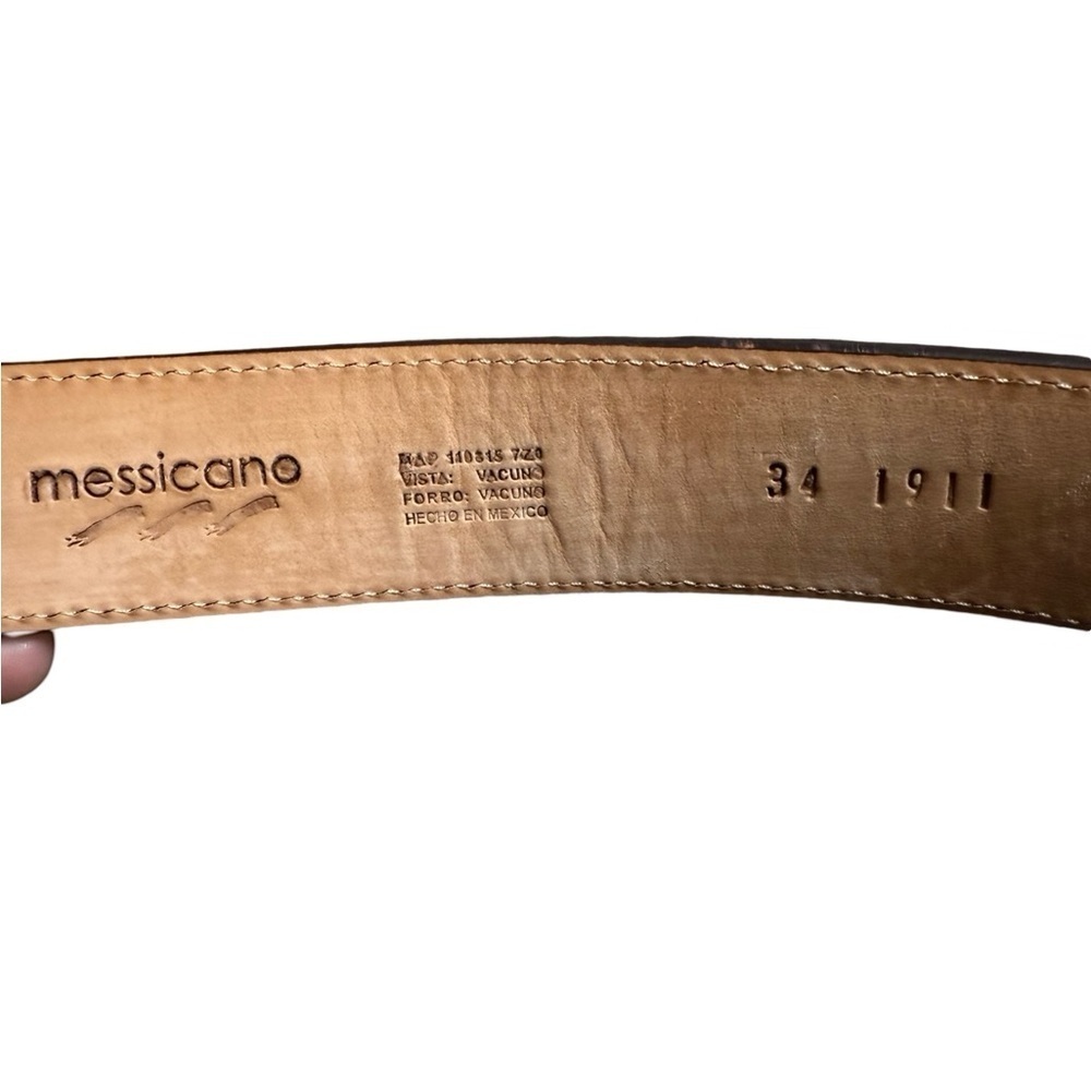 Messicano Leather Belt with Textured Buckle, Size 34, Tan, Like New Condition - Picture 8 of 10